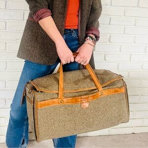 Hartmann Luggage Vintage Brown Tweed Weekender Duffel Bag with Leather Trim